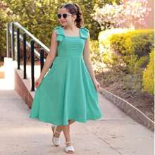 Children's Long Midi Dress With Bow For Girls, Party, Female - 綠色 - 查看 3