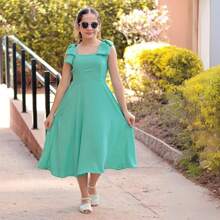 Children's Long Midi Dress With Bow For Girls, Party, Female - 綠色 - 查看 1
