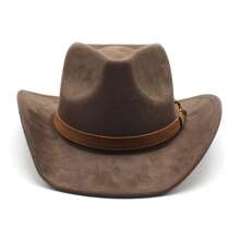 Mens Retro Felt Cowboy Hats Womens Solid Color Cowgirl Hat Vintage Wide Brim Suede Western Jazz Hat With Belt