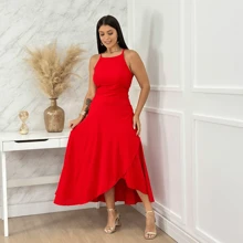 Women's Set Wrap Skirt And Cropped Top, Long Wrap Skirt And Tie-Back Top, Skirt + Cropped Top Set In Formal Dress, Formal Dress, Party Wear - 紅色裙子套裝 - 查看 4