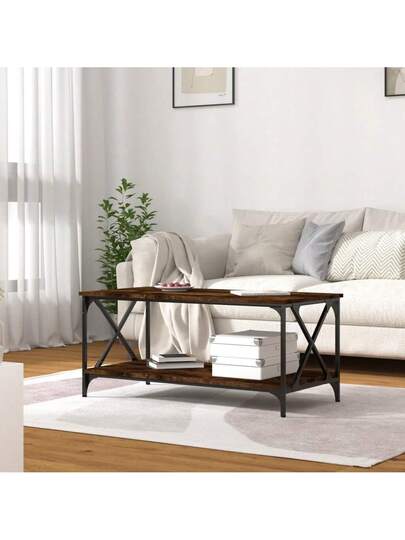 VidaXL Coffee Tafel 100x50x45 Cm Processed Wood Iron Smoked Oak view 3
