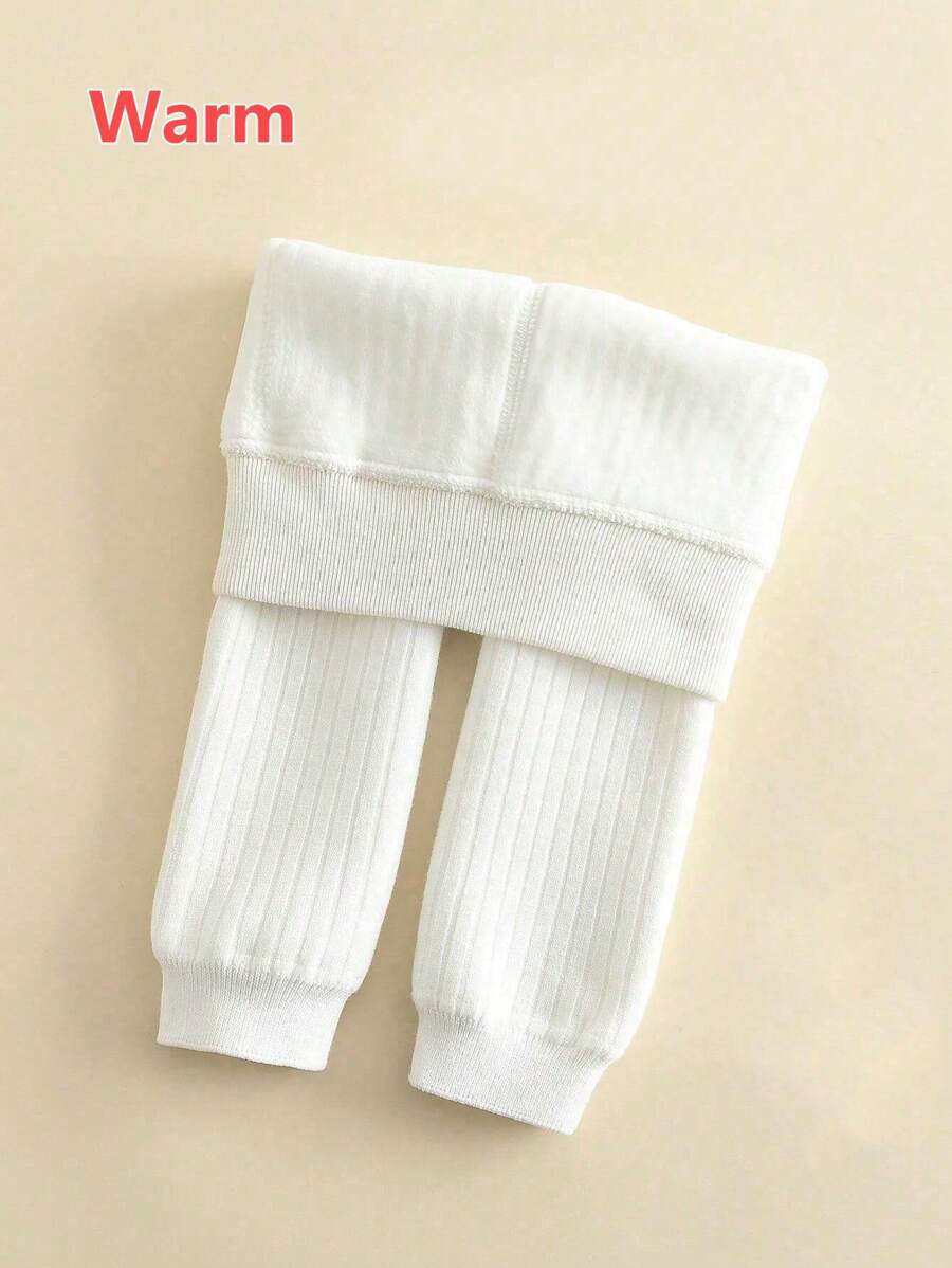 1 件纯色女童保暖紧身裤，黑色和白色，秋冬