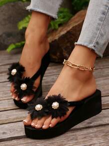 全新时尚女士人字拖凉鞋厚底坡跟一脚蹬拖鞋