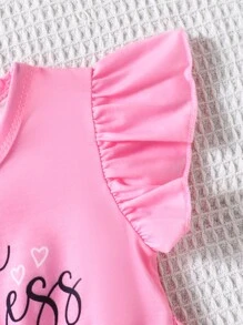 Frühlings-/Sommer-Babykleid mit Puffärmeln und Buchstabenmuster für den Valentinstag