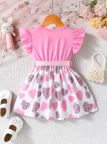 Frühlings-/Sommer-Babykleid mit Puffärmeln und Buchstabenmuster für den Valentinstag