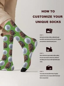1 Pair Customized Face Design Men Mid-Calf Socks, Put Any Face On Socks, Personalized Socks With Handsome Guy Or Beautiful Girl Photos, Fun Customized Golf Image Couple Mid-Calf Socks, Suitable For Valentine's Day, Birthday Gifts And Other Occasions - Multicolor - View 3