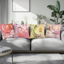 1 szt./4 szt. Poszewka na poduszkę z nadrukiem gwiazdy i półksiężyca, 18*18 cali, zapięcie na zamek błyskawiczny, miękka poduszka na sofę, na werandę, patio, sofę, kanapę, salon, na zewnątrz (poduszki nie są dołączone)