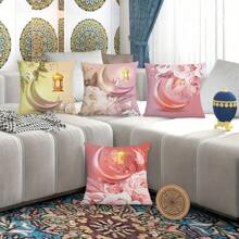 1 szt./4 szt. Poszewka na poduszkę z nadrukiem gwiazdy i półksiężyca, 18*18 cali, zapięcie na zamek błyskawiczny, miękka poduszka na sofę, na werandę, patio, sofę, kanapę, salon, na zewnątrz (poduszki nie są dołączone)