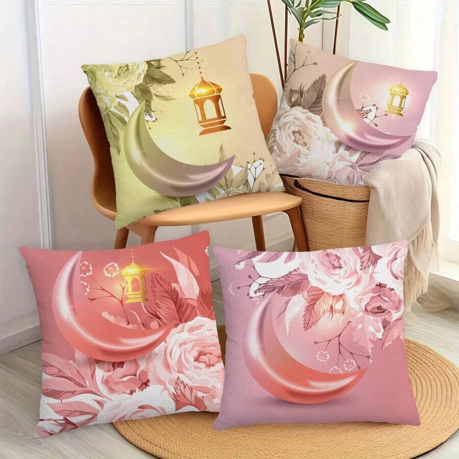 1 szt./4 szt. Poszewka na poduszkę z nadrukiem gwiazdy i półksiężyca, 18*18 cali, zapięcie na zamek błyskawiczny, miękka poduszka na sofę, na werandę, patio, sofę, kanapę, salon, na zewnątrz (poduszki nie są dołączone)