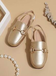1 Pair Girls' PU Soft-Sole Non-Slip Closed Toe Flat Sandals, Suitable For Summer - Gold - View 2