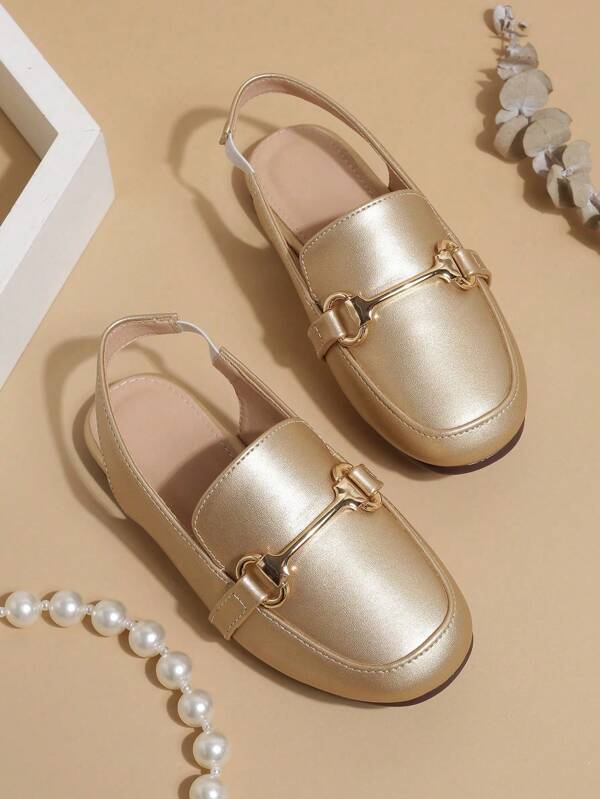 1 Pair Girls' PU Soft-Sole Non-Slip Closed Toe Flat Sandals, Suitable For Summer