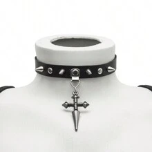 Black Spiked Cross Choker Necklace For Women Alternative Gothic Off - 交叉石墨 - 查看 2