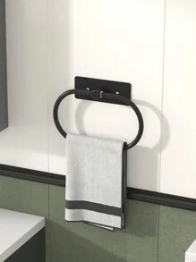 1 pieza Toallero de hotel, Portarrollos de toallas públicas, Estante de almacenamiento de toallitas húmedas, Percha para toallas de mano, Estante de almacenamiento montado en la pared, Adecuado para baño y escena de baño - Negro - Ver 10