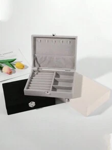 Nueva caja joyero de terciopelo con tapa abatible, estuche de almacenamiento y exhibición para aretes, anillos, collares y accesorios con cerradura