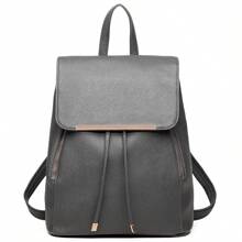 Womens Backpack PU Leather Waterproof Daypack Medium School Work Travel Backpack Stylish Faux Leather Travel Bag - Dark Grey - View 1