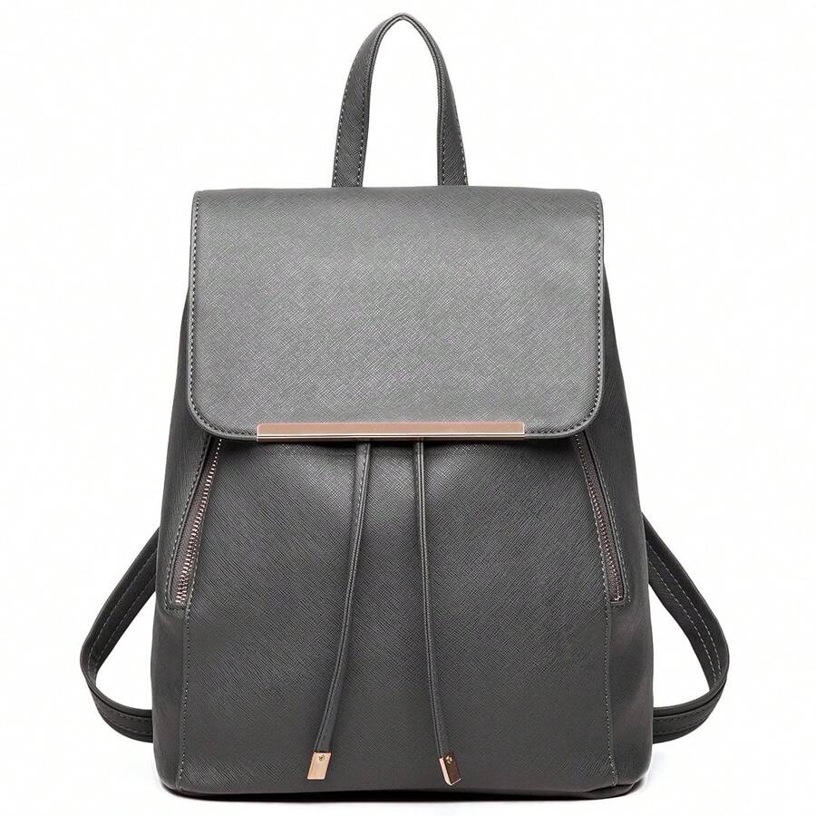 Womens Backpack PU Leather Waterproof Daypack Medium School Work Travel Backpack Stylish Faux Leather Travel Bag - Dark Grey - View 1