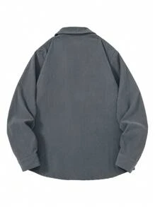 Men's Corduroy Turndown Collar Military Style Long Sleeve Shirt, Loose Fit Versatile Casual Outer Wear, Spring Autumn