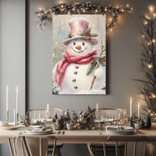 1 Pc Snowman Wooden Framed Canvas Painting Thickness 2.25cm/0.9inch High Quality Wall Art Prints Poster Direct Hanging Wall Picture Decor For Home Gifts, Gift,Living Room, Bathroom, Bedroom, Kitchen