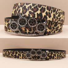 New Model Y2K Unisex Leopard Print Rhinestone Belt With Shiny Crystal Punk Hip-Hop PU Leather Belt For Jeans Dresses Gothic Belt Casual, Business, Boyfriend Husband Father Dad Men Gift, Daily Wear, Fashion, Teen, Outdoor, Vacation, Athletic, Travel, Street, Boho, Vintage Fall, Autumn, Halloween Autumn-Winter Accessories,Suitable For Teens, Youth,Men,Casual, Outdoor, Athletic, Vacation, Graduation Gifts, Birthday, Daily Wear