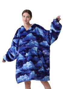 THREE POODLE Cloudy Sky Comfort Fit Oversized Hoodie & Sweatshirt For Adults, Women, And Men, Cozy And Warm Design - Cloudy Sky - 查看 2