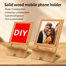 Customizable Wooden Desktop Mobile Phone & Tablet Stand, Detachable & Portable, Photo & Text Customization, Couple/Cartoon Design - Yellow - View 1