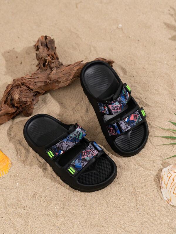 Pantuflas de camuflaje fresco para niños, de EVA antideslizante, de ganchos y bucles para niños pequeños y grandes, livianas y antideslizantes, adecuadas para interiores, baño y sandalias de playa al aire libre