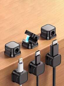 1/6pcs Cable Organizer Holder, Magnetic Desktop Cable Clip Management, Hidden Phone Charger Line Stand For Bedside Table, Kitchen, Office, Multi-Functional PP Desktop And Car Cable Management, No-Drill Adhesive Wire Fastener, Fashionable Electronic Accessory Bundling Management, Suitable For Electronics And Portable Chargers