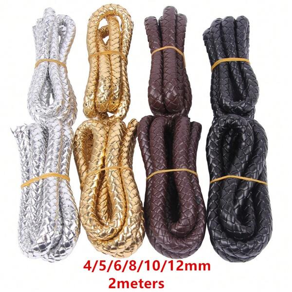 2 mètres Cordon tressé doré de 4/5/6/8/10/12 mm. Corde en PU tressée argent. Corde marron et noire pour la fabrication de bijoux, colliers, bracelets, porte-clés. DIY