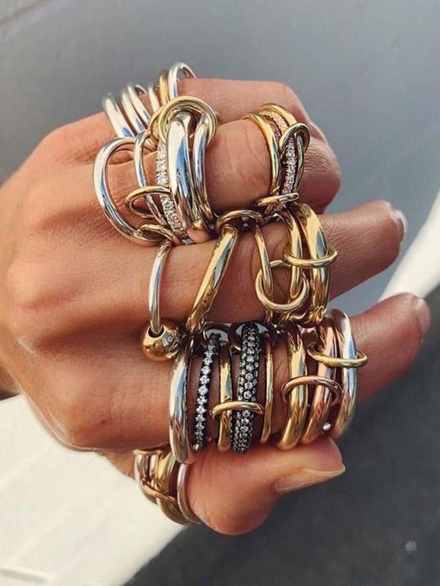 RIINHOO 1pc 18k Gold Plated Multilayer Circle Luxury Zirconia Many Circle Stainless Steel Ring Finger Ring Women Hiphop Fashion Jewelry Gift - Multicolor - View 1