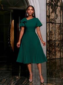 Faeriesty Elegant Asymmetric Neckline Ruffle Hem Evening Dress - Spring/Summer Formal Dress, Suitable For Weddings, Galas, Red Carpet Events, Formal Dinners, Parties, Wedding Guests And More - Dark Green - View 3