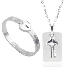 rongji jewelry 1 Set Pulsera y Collar de Pareja con Corazón y Candado de Acero de Titanio, Resistente al Desgaste, Regalo del Día de San Valentín, Mamá, Madre, Día de la Madre