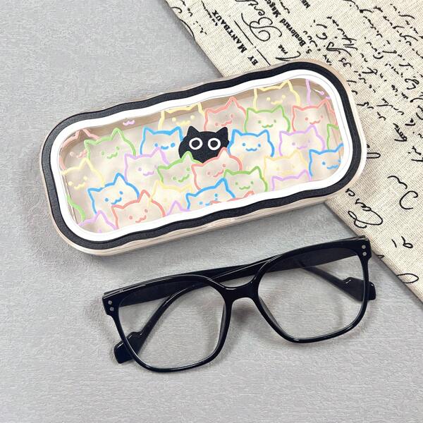 Estojo de óculos altamente atraente da linha Cute Cat, transparente, portátil, antipressão, portátil, para miopia, retrô, moderno, para armazenamento de óculos, masculino e feminino, festa de revelação de gênero, perfeito para aniversários, casamentos, festas, o presente perfeito para colegas, amigos e familiares, volta às aulas