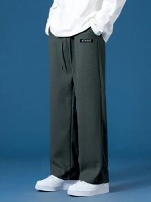 Men's Casual Waffle Texture Straight Leg Thick Trousers, Spring/Summer - Dark Grey - View 5
