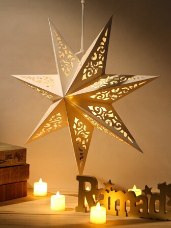 1pc Star Paper Lantern Light Cover(Without Light), 35/45/70cm Hollowed-Out Hanging Pendant For Birthday Party, Home Ornaments, Ramadan Mubarak Islam Advent Day, Ramadan Decorations For Home, Ramadan Kareem, EID Mubarak Decoration, Islam Muslim Event Party Supplies, Al Adha EID Muslim Decor ﻿