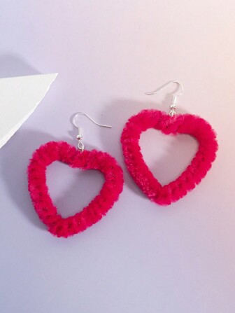 1 Pair Elegant Fluffy Pink Heart Shape Earrings, High-End Fashion Accessories Suitable For Women Everyday And Vacation Wear, Ideal Gift For Valentine's Day And Friends,Mom,Mother,Mother's Day,Gift