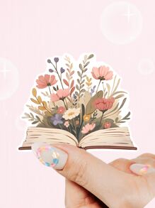1pc Floral Book Stickers, Cute Bookish Stickers, Book Lover Gift, Kindle Vinyl Stickers, Reading Stickers, Water Bottle Stickers