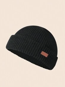 1 件男士纯色百搭空白标签针织帽，适合秋冬保暖和日常穿着