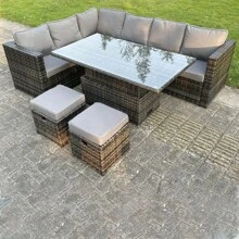Fimous 8 Seat Dark Mixed Grey Rattan Garden Furniture Corner Sofa Set Adjustable Dining Or Coffee Table Left Side - Dark Grey - View 2
