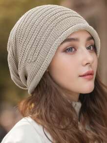 1pc Stretchy Knit Beanie Hat With Ribbed Brim, Soft, Fashionable And Warm Winter Cap For Women - 1pcs - View 16