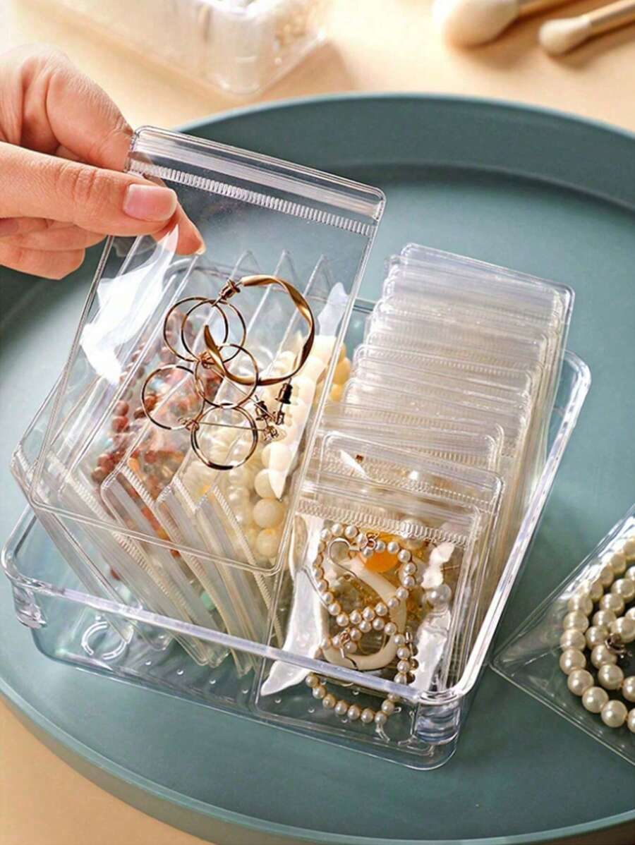 100 个/套厚透明珠宝袋，PVC 自封袋，用于珠子、小饰品、礼品收纳，带拉链