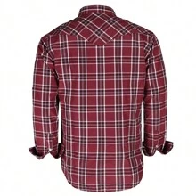 Men's Western Cowboy Pearl Snap Plaid Button Up Casual Long Sleeve Two Pockets Work Shirts - 8 Red White - 查看 2