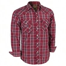 Men's Western Cowboy Pearl Snap Plaid Button Up Casual Long Sleeve Two Pockets Work Shirts - 8 Red White - 查看 1
