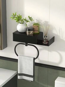 1 pieza Toallero de hotel, Portarrollos de toallas públicas, Estante de almacenamiento de toallitas húmedas, Percha para toallas de mano, Estante de almacenamiento montado en la pared, Adecuado para baño y escena de baño - Negro - Ver 1