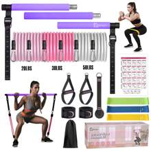 Pilates Bar Kit With 6x Resistance Bands (20lbs/30lbs/50lbs) And 3x Exercise Bands, Upgraded Multifunctional Screw Yoga Pilates Bar Home Gym For Women Full Body Workout Equipment - Màu tím - Xem 1