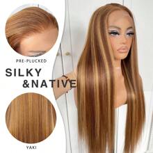 Honey Blonde13x4 Long Straight Lace Front Wigs Natural Gold Highlight Straight Hair Lace Front Wig Pre Plucked Yaki Synthetic Lace Front Wig 28inch - Blonde Highlight - View 5
