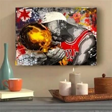 Abstrakte Graffiti Basketballspieler Leinwandkunst Poster - Rahmenlose Pop Sport Stern Wandkunst Dekoration für Wohnzimmer, Schlafzimmer, Fitnessstudio oder Studentenwohnheim