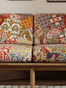 1 件数码印花几何沙发座垫套，拼布设计，高弹力防尘可洗，简约现代风格，适用于客厅/卧室家居装饰