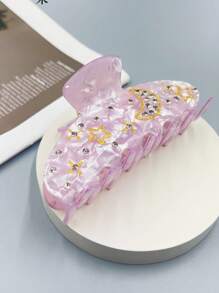 1个PVC水钻装饰亚克力发夹，简约优雅发饰，适合女孩夏季装扮，沙滩爪夹，度假发夹 - 彩色 - 查看 5