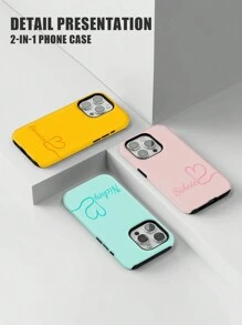 Customized Multi-Color Simple Letter Phone Case, Personalized Fashion Heart Letter Name Designed Shockproof Protective Phone Cover, Compatible With Iphone 11 Pro/13 Pro/15 Pro Max, IPhone XR, 12, 13, 15, 16 Pro Max