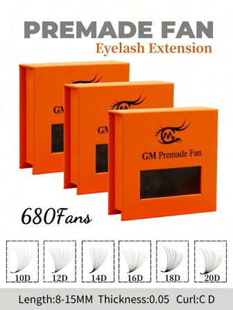 10D/12D/14D/16D/18D/20D 680pcs/Box, 10D/12D/14D/16D/18D/20D Pre-Made Eyelash Clusters, 0.05mm Tip, 8-15mm Length, D Curl, Natural & Soft, Handmade Eyelash Extensions, Eyelash Clusters, Individual Lashes, False Eyelashes